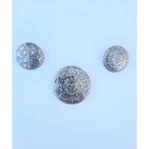 VINTAGE STERLING SILVER AZTEC MAYAN CALENDAR SUN DIAL BROOCH PENDANT CLIP ON SET